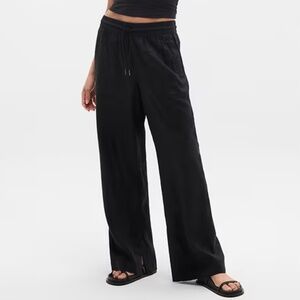 Athleta Retreat high rise wide leg linen pant black XXS regular